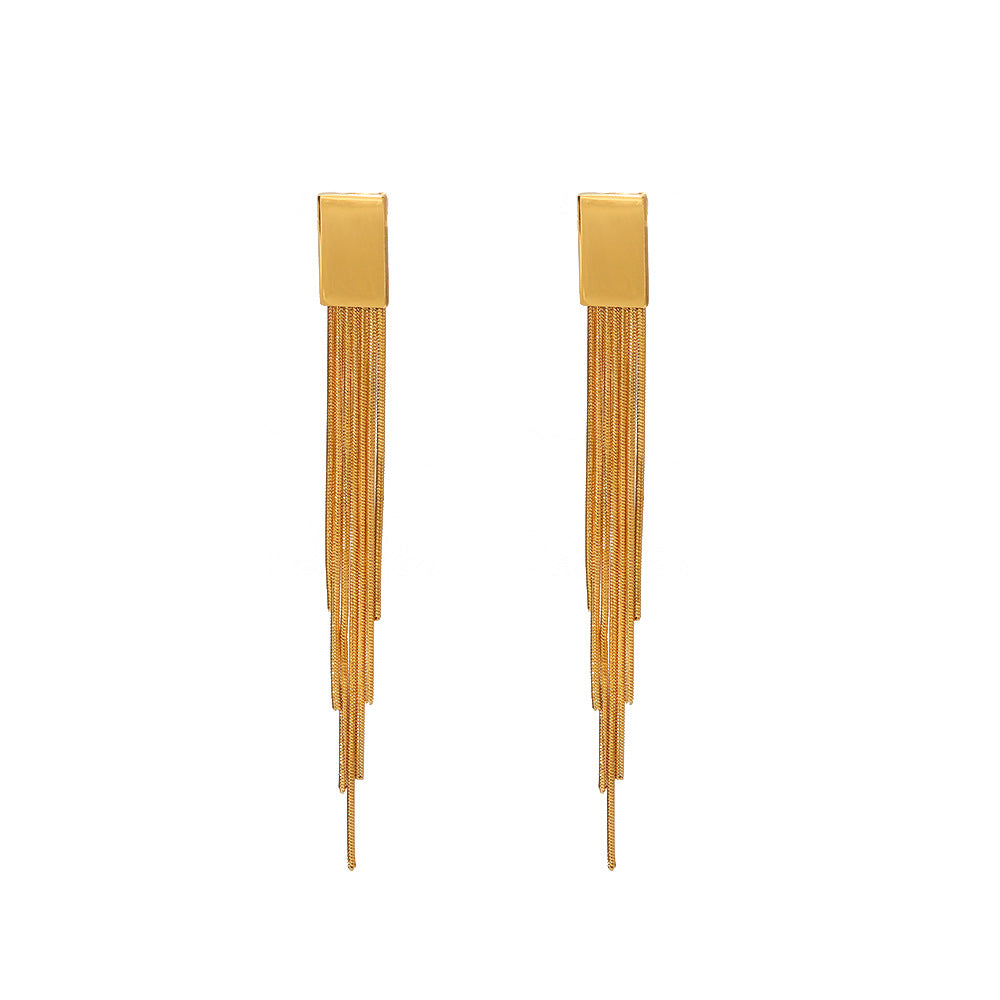 Luxurious gold stainless steel tassel earrings