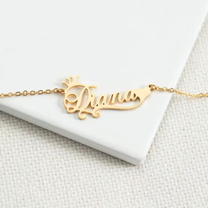 Simple One custom name necklace with heart & crown