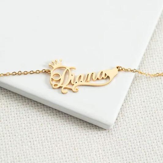 Simple One custom name necklace with heart & crown