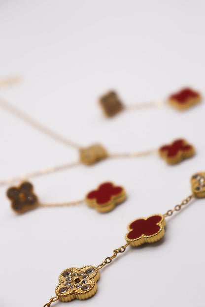 Red Clover sets-Inspired Jewelry Set – 18K Gold-Plated Clover (limited in stock‼️) (Without Bracelet)