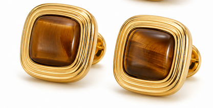 Square Caramel Glow Gold Earrings – 18K Gold-Plated with Warm Amber Tone