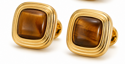 Square Caramel Glow Gold Earrings – 18K Gold-Plated with Warm Amber Tone