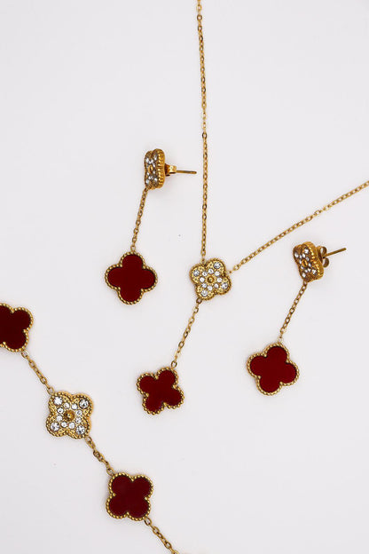 Red Clover sets-Inspired Jewelry Set – 18K Gold-Plated Clover (limited in stock‼️) (Without Bracelet)
