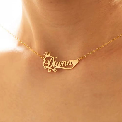 Simple One custom name necklace with heart & crown