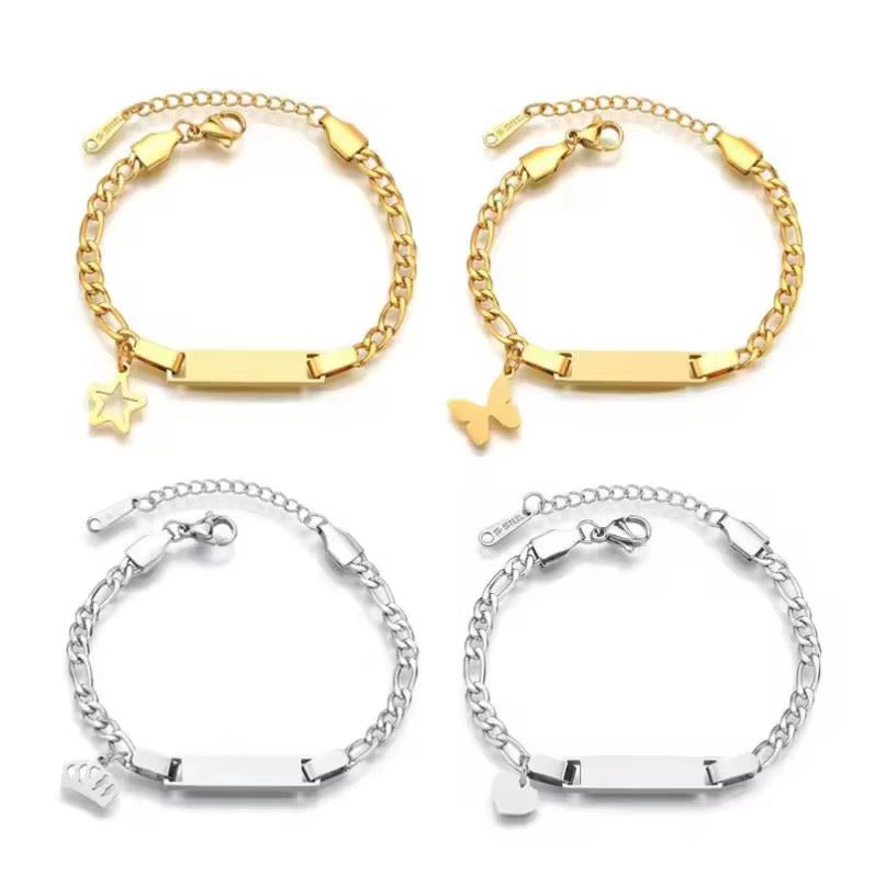 Bracelet With Heart, Butterfly, Crown and Star charms Kids, Babies or Adults
