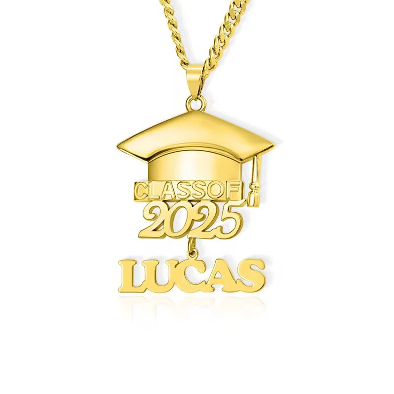 Personalized Custom Name Graduate Hat Necklace with dates 18k gold filled