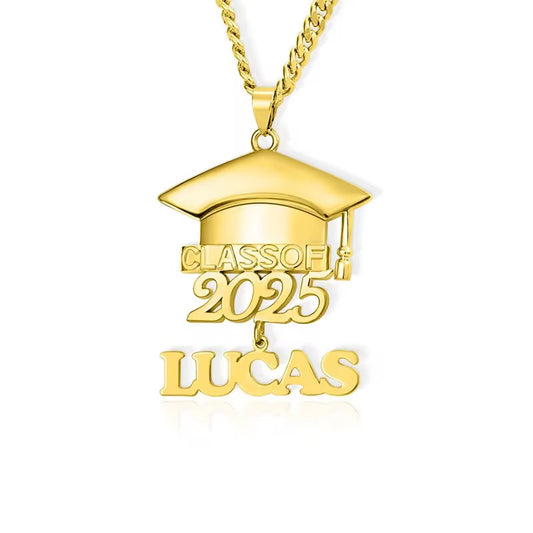 Personalized Custom Name Graduate Hat Necklace with dates 18k gold filled