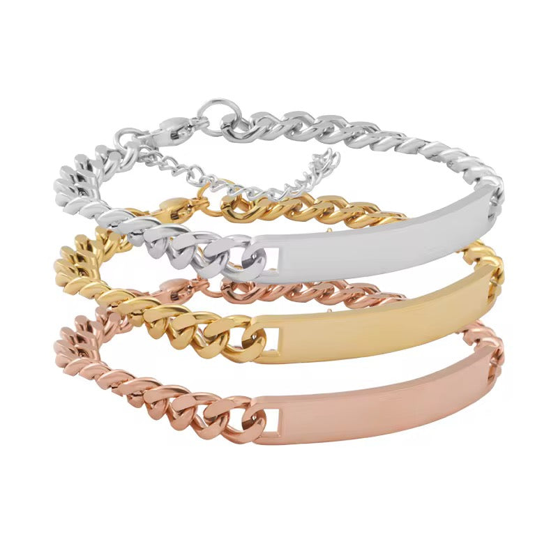 18k gold Filled Personalized Name Engraved cuban Bracelet 5mm width