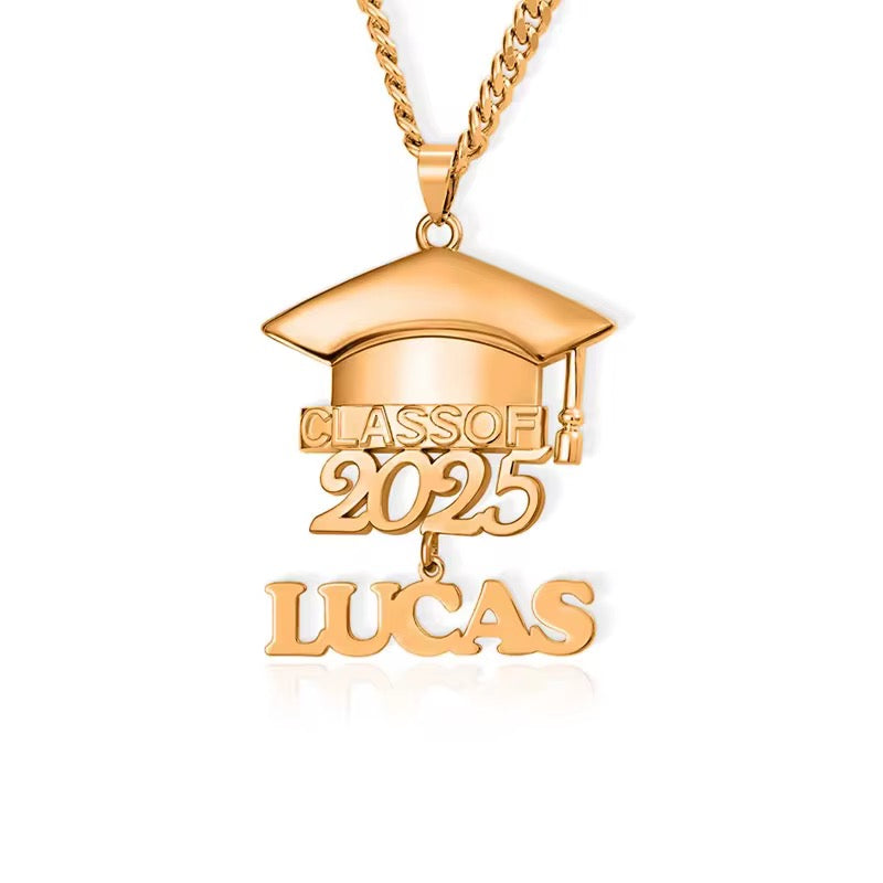 Personalized Custom Name Graduate Hat Necklace with dates 18k gold filled