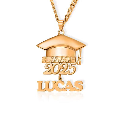 Personalized Custom Name Graduate Hat Necklace with dates 18k gold filled