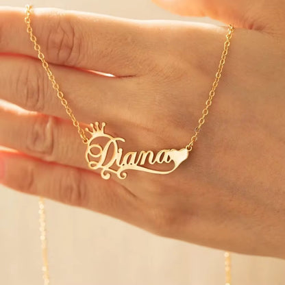 Simple One custom name necklace with heart & crown