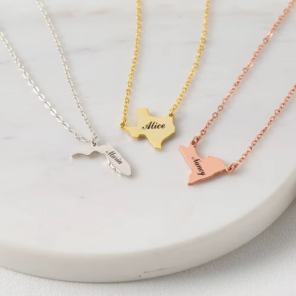 Personalized Custom Font Name with Map 18k gold filled