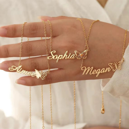Personalized Butterfly Custom Name Necklaces