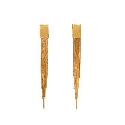 Luxurious gold stainless steel tassel earrings