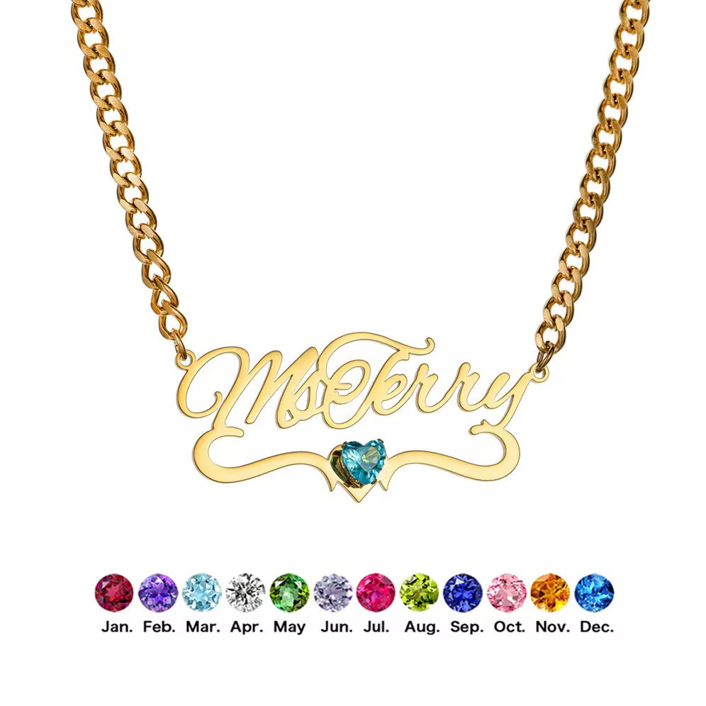 Personalized Birthstone Name Necklace 18K Gold Filled