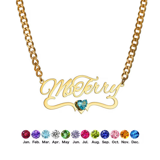 Personalized Birthstone Name Necklace 18K Gold Filled