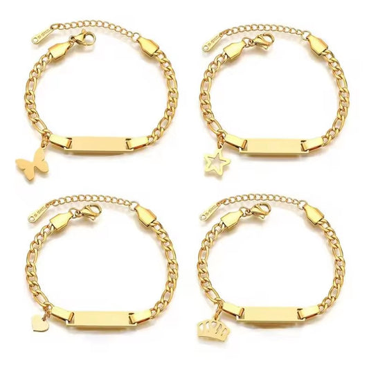Bracelet With Heart, Butterfly, Crown and Star charms Kids, Babies or Adults