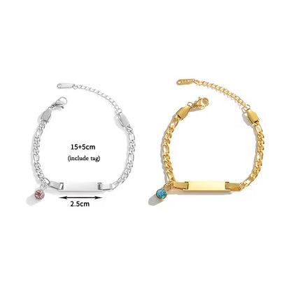Custom Name Curb Chain Bracelet With Birthstone For Kids 18k gold filled