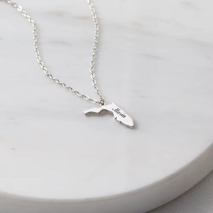 Personalized Custom Font Name with Map 18k gold filled