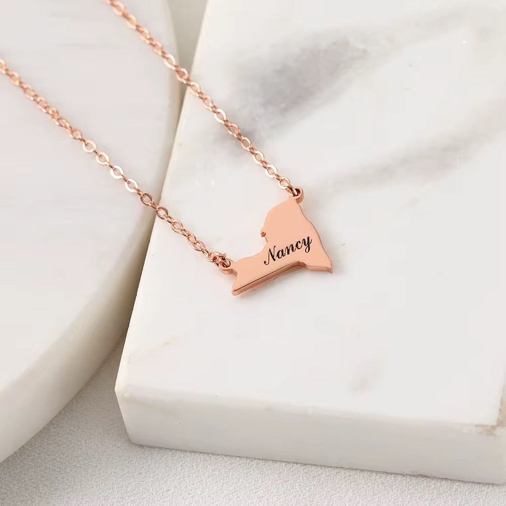 Personalized Custom Font Name with Map 18k gold filled