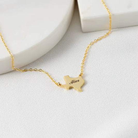 Personalized Custom Font Name with Map 18k gold filled