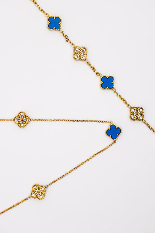 Blue Clover sets-Inspired Jewelry Set – 18K Gold-Plated Clover Necklace, Bracelet