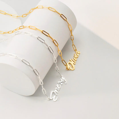 18K Gold Filled Personalized Paper Clip Necklace With Names