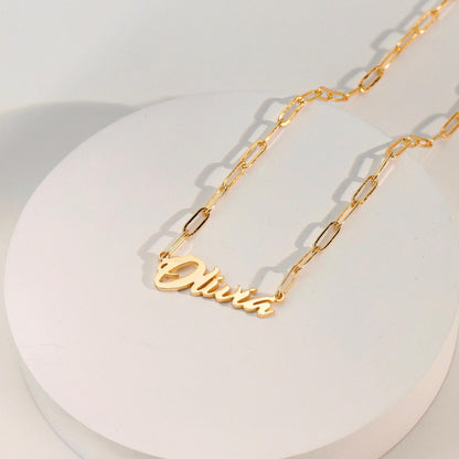 18K Gold Filled Personalized Paper Clip Necklace With Names